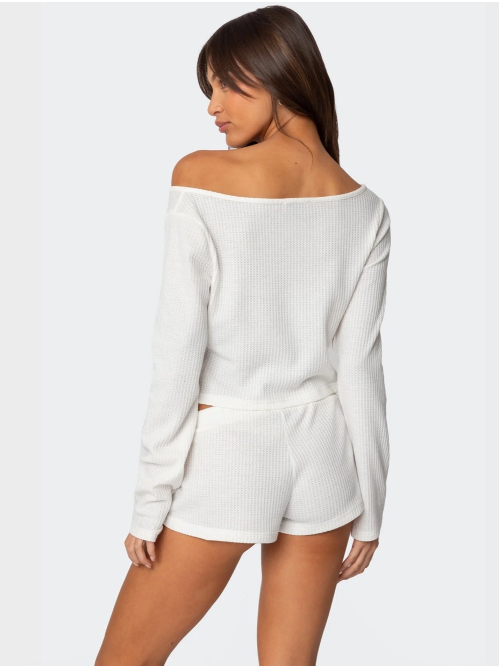Edikted Teddy Cropped Waffle Top in White Size M - Picture 2 of 7